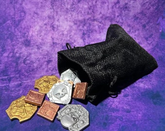 Adventurer's Coin and Pouch, Unchained Games, TTRPG, gaming, dnd, pathfinder, Larp, treasure,