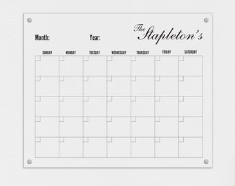DRY ERASE CALENDAR/ Personalized Clear Acrylic Monthly Wall Custom Calendar Planner/ Modern floating Calendar/Unique Gift/ Personalized Gift