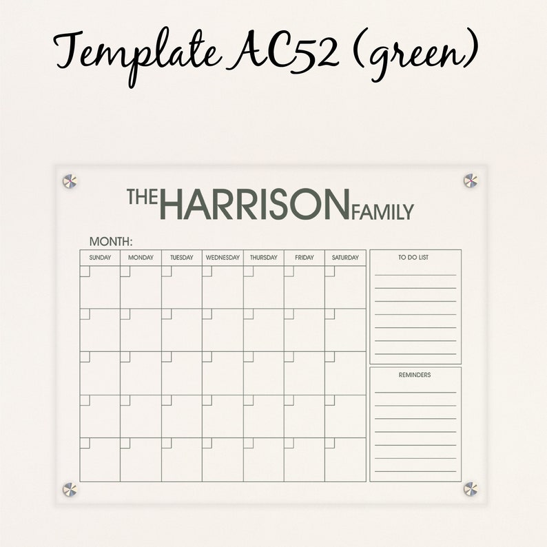 DRY ERASE CALENDAR/ Personalized Clear Acrylic Monthly Wall Custom