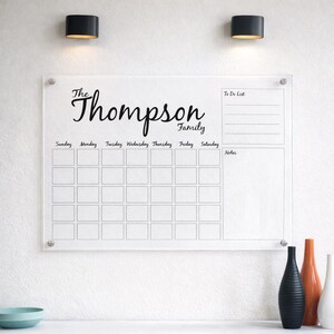 DRY ERASE CALENDAR/ Personalized Clear Acrylic Monthly Wall Custom Calendar Planner/ Modern floating Calendar/Unique Gift/ Personalized Gift image 1