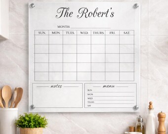 Personalized Acrylic Dry Erase Calendar | Clear Monthly Wall Planner | Custom Floating Calendar | Modern Home Office Organizer | Unique Gift