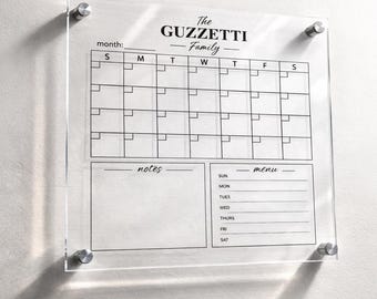 Custom Acrylic Dry Erase Calendar | Personalized Monthly Wall Planner | Clear Floating Calendar | Family Organizer | Home Office Gift
