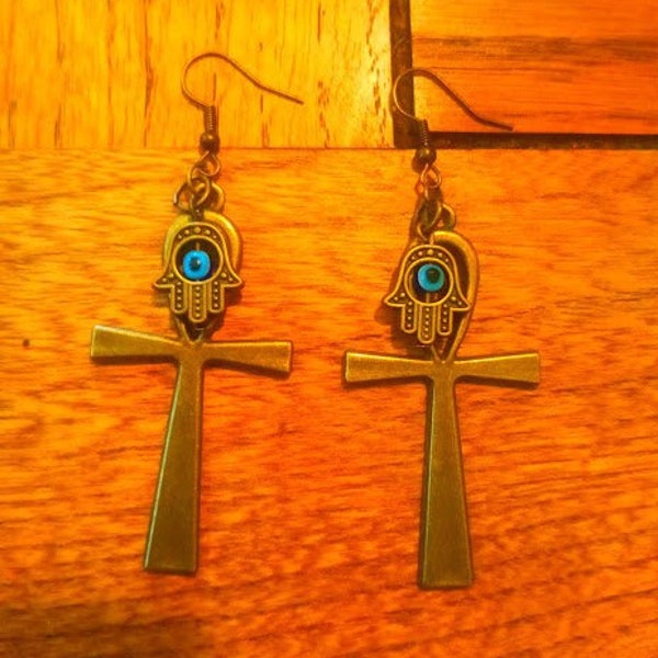 Ankh Earrings Bronze Earrings Evil eye vintage jewelry