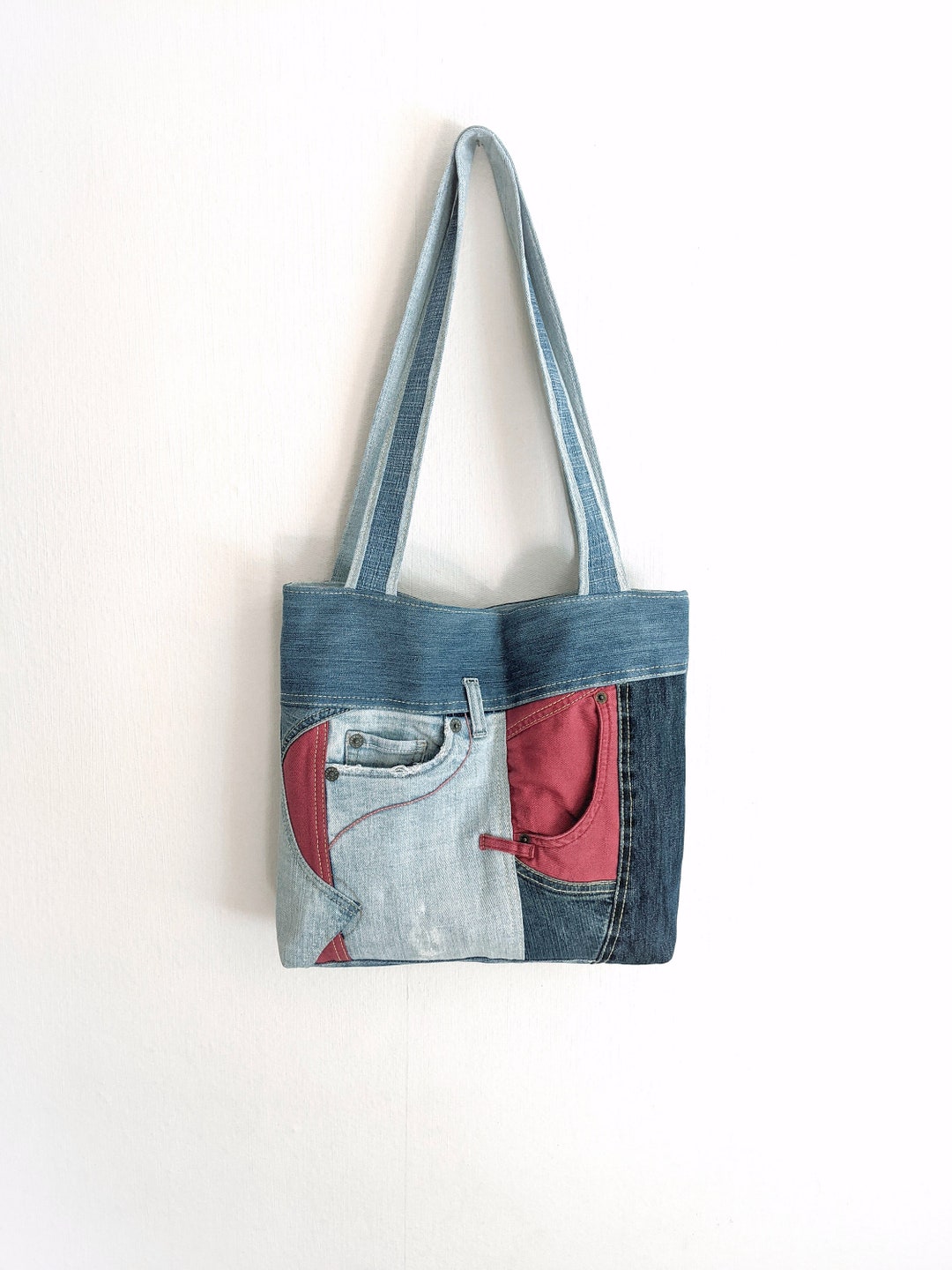 Recycled Denim Urban Bag Patchwork Womens Bag Denim Hipster - Etsy