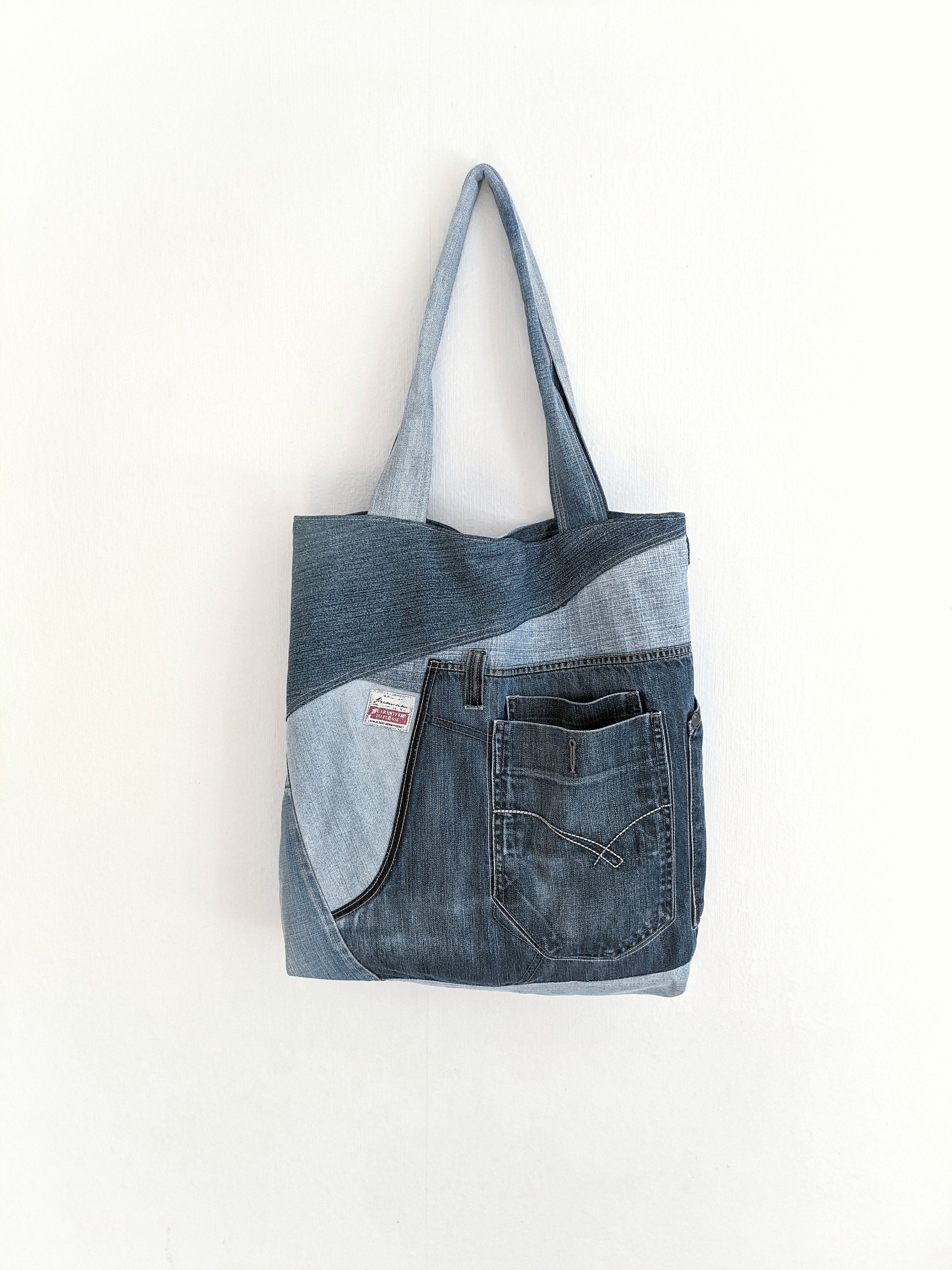 Big Vegan Recycled Patchwork Handbag Blue Jeans Hobo Handmade - Etsy