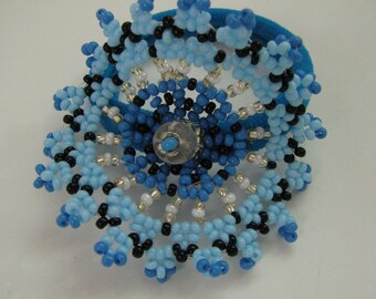 Scrunchy (ponytail holder) Blue chrysanthemum 1