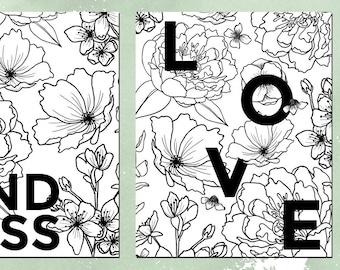 Flowers Adult Coloring Pages with Love and Kindness