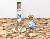 Vintage Brass Porcelain Candlestick Holders