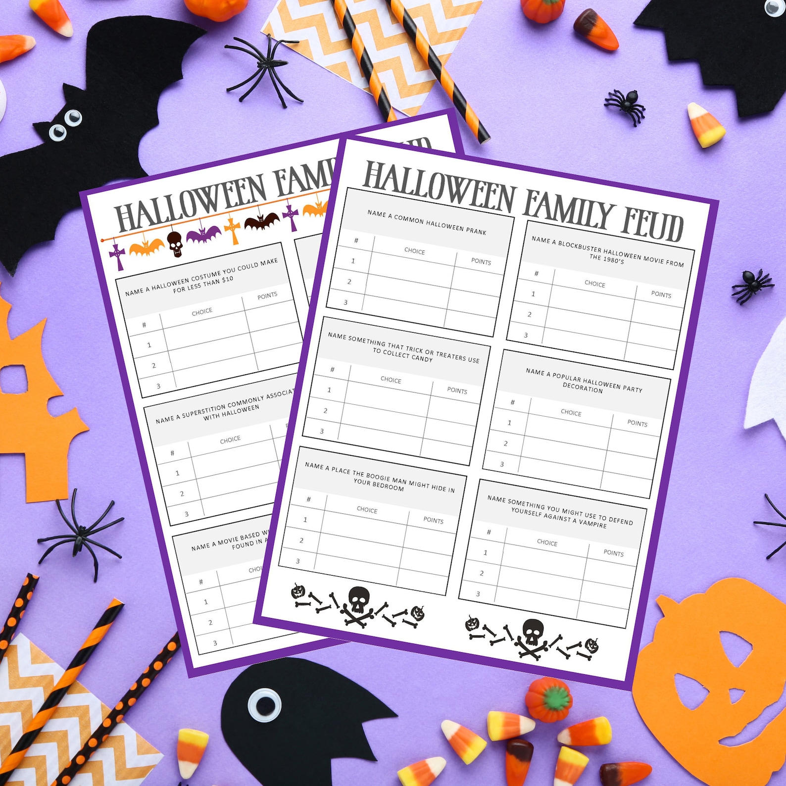 Halloween Family Feud Party Game Printable &amp; Answer Sheet | Etsy