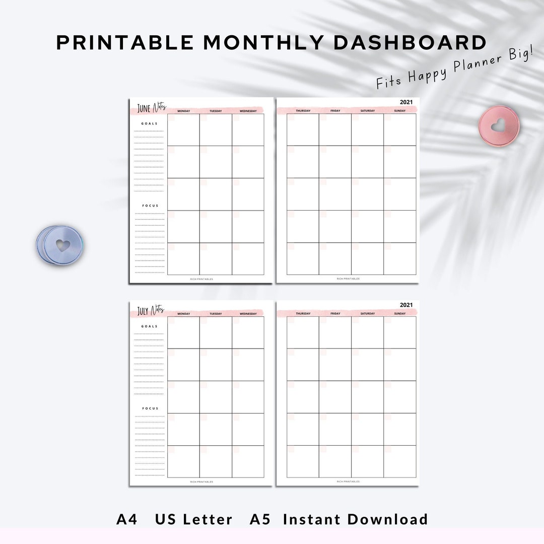 Monat im &Uuml;berblick Undatierter Monatskalender Florales - Etsy.de