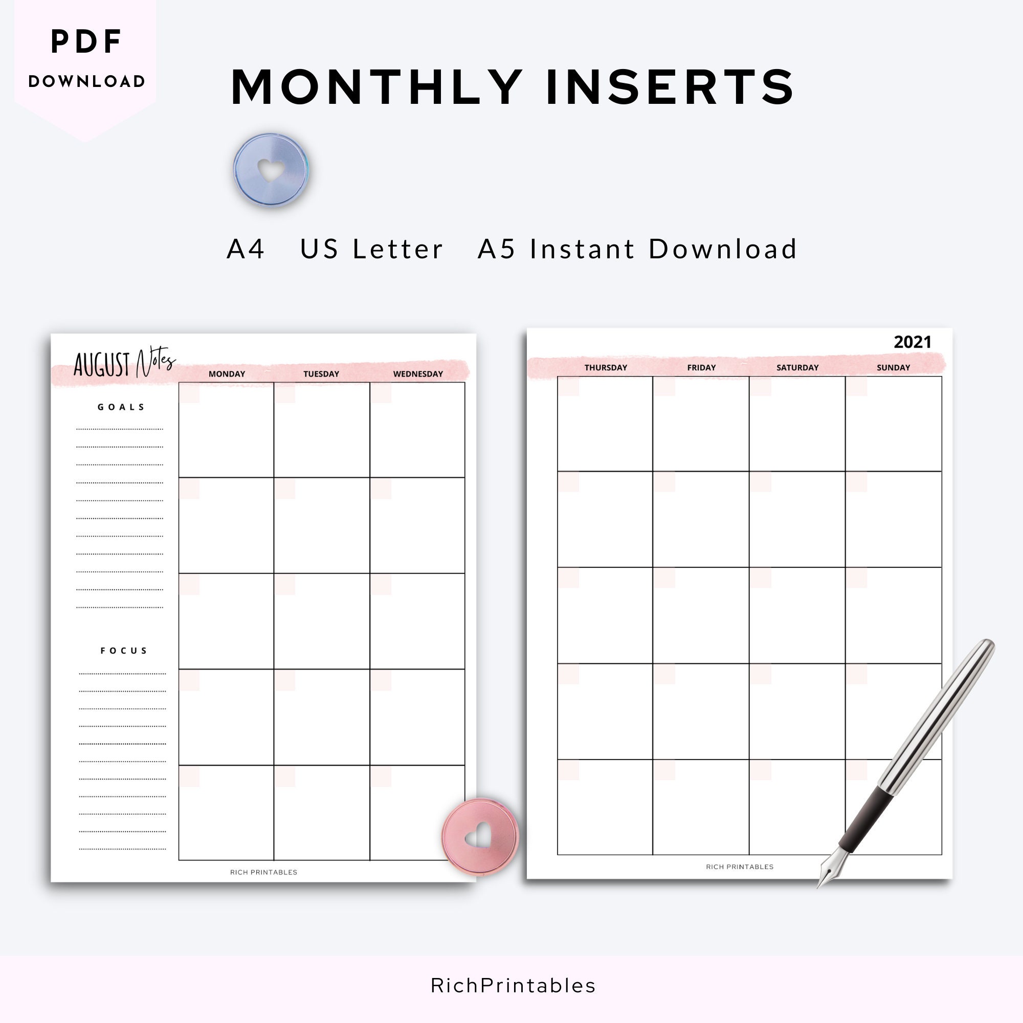 Monat im Überblick Undatierter Monatskalender Florales - Etsy.de