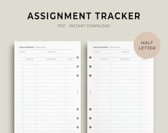 assignment deadline tracker Half Letter Planner Inserts - Assignment Tracker - Homework Overview with Due Dates and Checklist - Printable Refill - Digital Download