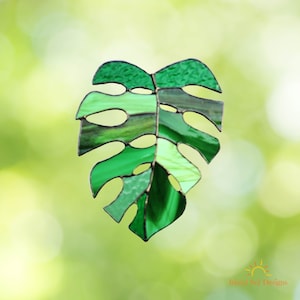Monstera leaf stained glass window hanging, Nature inspired glass art home decor