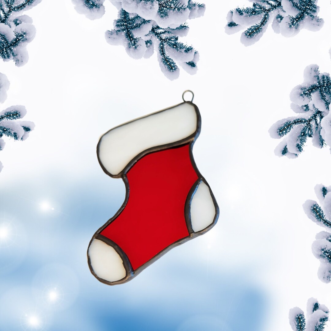 Tree Ornament Stained Glass Stocking, Christmas Rearview Mirror Charm