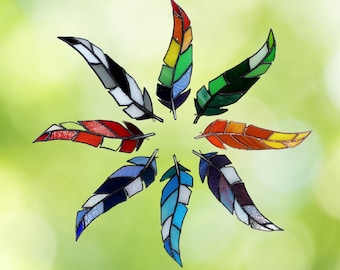 Stained glass feather suncatcher window hanging