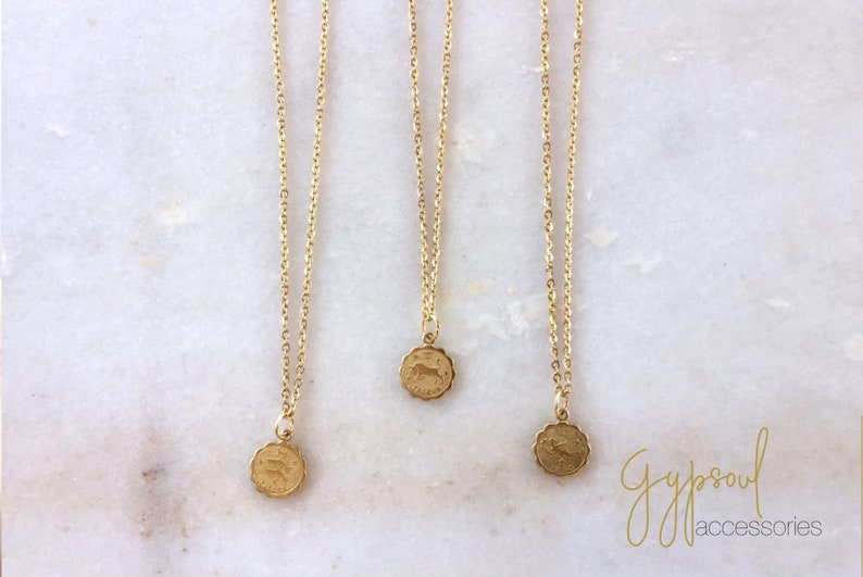 Birthday gift Bridesmaid Gift Simple Necklace Tiny Zodiac Charm Necklace Layering Necklace Dainty Gold Necklace Gold Wedding Jewelry