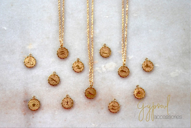 Birthday gift Bridesmaid Gift Simple Necklace Tiny Zodiac Charm Necklace Layering Necklace Dainty Gold Necklace Gold Wedding Jewelry