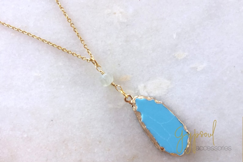 Turquoise Blue Crystal Charm Necklace Moonstone Chip Bead Gold Necklace Bridesmaid Gift Simple Necklace. Bridal Necklace