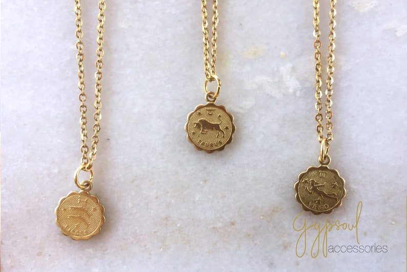Birthday gift Bridesmaid Gift Simple Necklace Tiny Zodiac Charm Necklace Layering Necklace Dainty Gold Necklace Gold Wedding Jewelry