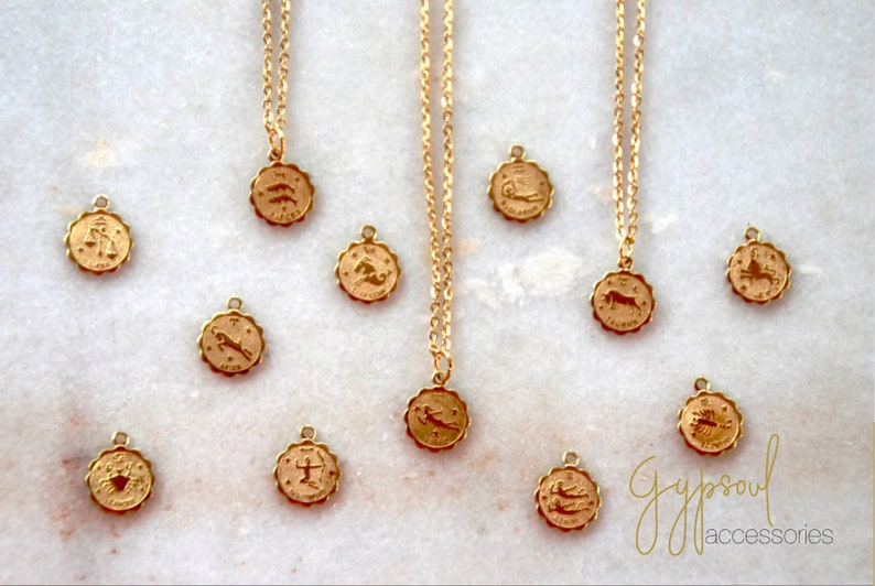 Birthday gift Bridesmaid Gift Simple Necklace Tiny Zodiac Charm Necklace Layering Necklace Dainty Gold Necklace Gold Wedding Jewelry