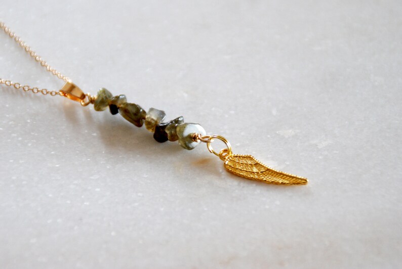 Necklace Boho Necklace Pick your raw gemstone Necklace Angel Wing Necklace Birthday gifts Necklaces for women Gift for her