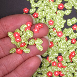 Flowers & Leaves 300 Pcs Micro Miniature Red Spring Blooms Polymer Clay Mix for Terrarium, Fairy Garden, Model, Slime or Miniature Crafts