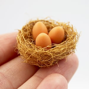 Nest with Eggs 1:6 Scale Miniature Coconut Fiber Nest with 1 cm Speckled or Brown Bird Eggs for Tiny Robin Nest or Fairy Garden Birdhouse