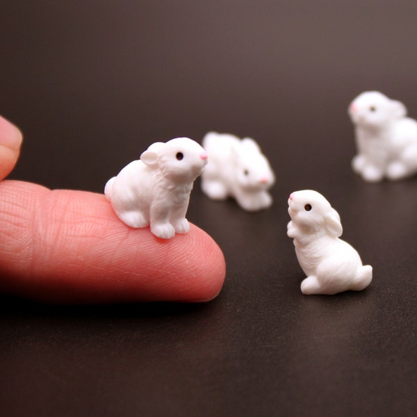 Sneaky Rabbits 3 or 6 Pk Miniature White Standing, Lying or Sitting Surprise Mix Easter Bunnies for Fairy, Vegetable Garden, Terrarium