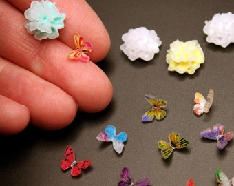 Butterflies and Blooms 30 Pcs of Tiny Polyresin Accessories for a Fairy Garden, Terrarium or Resin Filler - Colorful Butterfly & Flower Mix