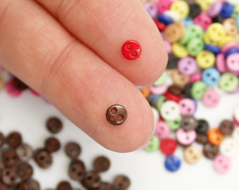 Micro Buttons 100 Pk 4 mm Mix Color, Brown or Red Miniature Buttons for Doll, Sewing, Craft Project - Great for Doll Clothes, Eyes, Shoes