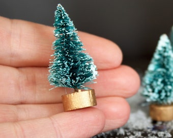 Christmas Trees 8 or 12 Pk Miniature 1 1/2&quot; or 2 1/2&quot; Bottle Brush Snow Frosted Pine Trees for Christmas Village, Dollhouse or Fairy Garden