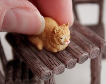 Miniature Cat 1:24 Scale Domestic Pet Kitty Laying Down - Orange, Siamese or Tabby for Dollhouse, Model, Fairy Garden or Tiny Terrarium