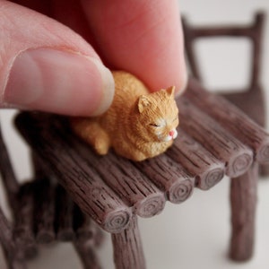 Miniature Cat 1:24 Scale Domestic Pet Kitty Laying Down - Orange, Siamese or Tabby for Dollhouse, Model, Fairy Garden or Tiny Terrarium