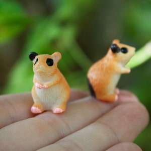 Hamster 2 Pk Miniature 1:6 Scale Critter for Dollhouse, Fairy Garden, Terrarium - Domestic Pet Animals for Small Doll House Tiny Cage