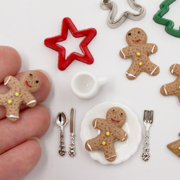 Gingerbread Cookies 12 or 24 Pk Miniature 1:6 Scale Dollhouse Holiday Gingerbread Man or Christmas Tree Cookies, Tiny Kitchen Food