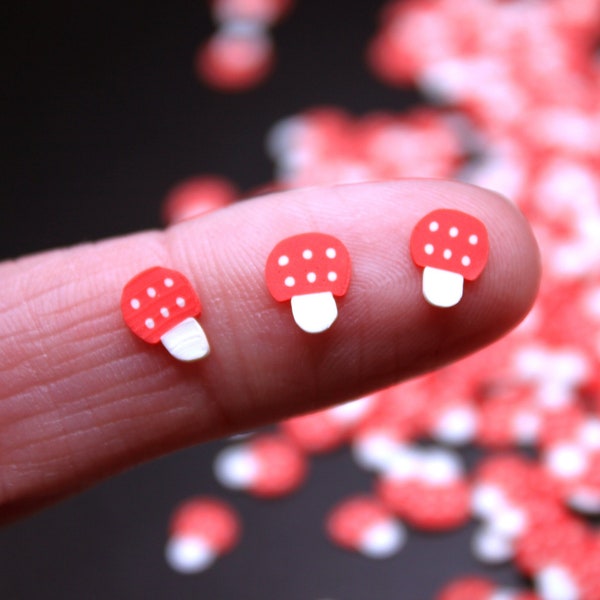 Mushrooms 200 Pcs Miniature Red & White Polka Dot Polymer Clay Slices for Scrapbooking, Tiny Fairy Garden, Nail Art, Terrarium, Craft