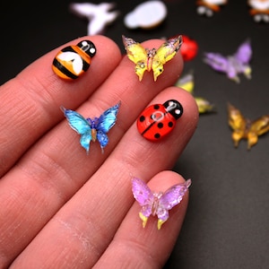 Ladybug Butterfly Bee 30 Pk Mix Miniature Flatback Cabochon Charm Bugs for Spring Fairy Garden, Terrarium, Scrapbook, Nail Art - No Adhesive