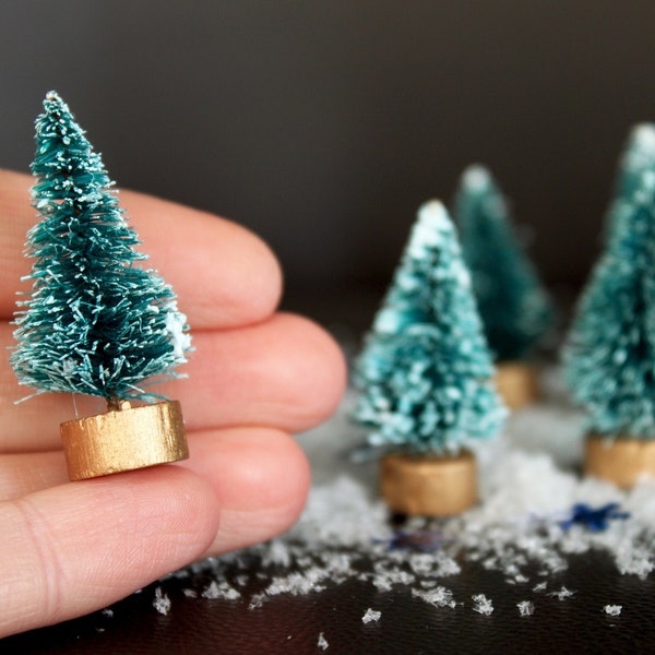 Christmas Trees  6 or 8 or 12 Pk Miniature 1 1/2" Bottle Brush Snow Frosted Evergreen Trees for Christmas Village, Dollhouse or Fairy Garden