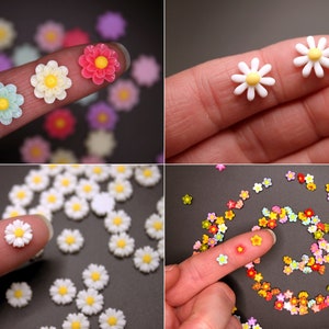 Flower Blooms 50 Pcs Miniature Polyresin for Terrarium, Zen Garden or Fairy Garden, Nail Art - White or Surprise Color Mix of Tiny Flowers