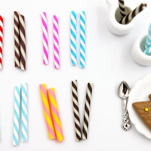 Striped Straws 25 or 50 Pk Micro Miniature Polymer Clay Straws - Works with UV Resin, Jewelry Making, Tiny Drinks & Dollhouse Smoothies