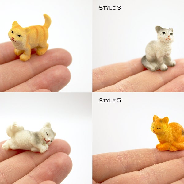 Cat 1:24 Scale Miniature Choose from 5 Styles - Polyresin Domestic Pet Kitten Sitting, Standing, Laying - Dollhouse, Model, Fairy Garden