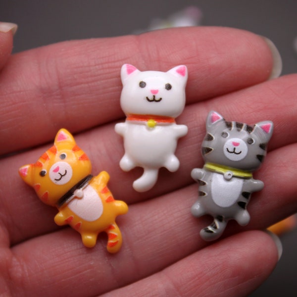 Kitty Cabochons 12 Pk Miniature Polyresin Flatback Cats - White, Orange & Gray Striped for Hair Bow Embellishment, Crafts, Scrapbook