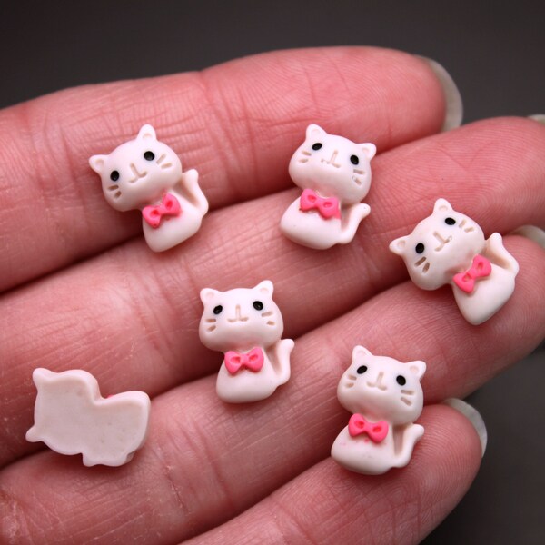 Pink Bowtie Cats 12 Pk Miniature Polyresin Flatback Cabochons Kitties - Light Gray Kitten for Hair Bow Embellishment, Craft, Nail Art