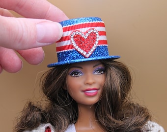 Uncle Sam Hat for 1:6 Scale Miniature Doll, Small Plush or Independence, Memorial, Veterans or Labor Day American Hat Tiered Tray Home Decor