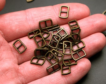 Belt Buckles 20 Pk Miniature for 1:6 Scale Doll Belt, Mini Hat Making, Fashion Clothing, Sewing Doll Clothes - Bronze Color Metal Buckle