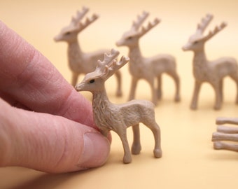 Deer 3 or 6 Pk Miniature Buck Male Reindeer Figurines for Christmas Winter Village, Santas Sleigh, Tiny Forest, Fairy Garden or Terrarium