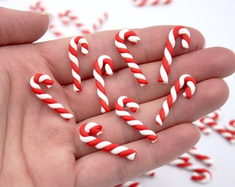 Candy Canes 12 or 25 or 50 Pk Miniature Polymer Clay Peppermint Stick Ornaments for Tiny Christmas Wreath, Tree, Mini Model, Dollhouse Food