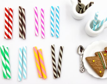 Striped Straws 25 or 50 Pk Micro Miniature Polymer Clay Straws - Works with UV Resin, Jewelry Making, Tiny Drinks & Dollhouse Smoothies