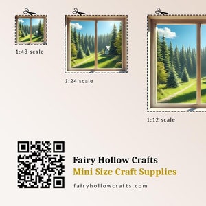 Fenêtre forêt chalet vue maison de poupée PDF imprimable téléchargement immédiat - 300 dpi Illustration pour modélisme artisanal à l'échelle 1:6, 12, 24 et 48