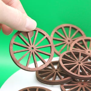 Wood Wagon Wheels 8 Pk 2&quot; Miniature Realistic Wooden Wheels for 1:24 Scale Pioneer Historic Scale Model, DIY Tiered Tray Decor or Scrapbook